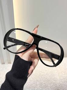1pc Women's Casual Retro Large Frame Black Fashion Plain Glasses, Suitable For Daily Wear And Street Photography - Multicolor - View 1