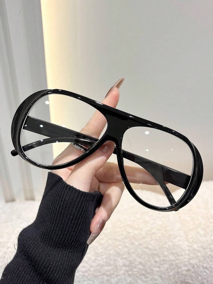 1pc Women's Casual Retro Large Frame Black Fashion Plain Glasses, Suitable For Daily Wear And Street Photography - Multicolor - View 1