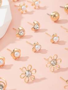 20pcs/Set Minimalist Geometric Bow, Heart, Square, Flower, Star Assorted Earrings, Versatile Daily, Casual, Date, Outdoor Wear Jewelry Gift For Women - Yellow Gold - View 4