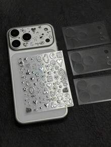 Alloy Camera Lens Protector Silver Metallic Cute Y2K Decorative Stickers Compatible With Iphone 17 Pro & 17 Pro Max Cute Y2K Star Moon Heart Self-Adhesive Lens Protector Decals, Bling Phone Camera Frame Decor.1 X Decorative Sticker + 3 X Camera Lens Protectors Spring Birthday Gift - Metal Heart - View 8