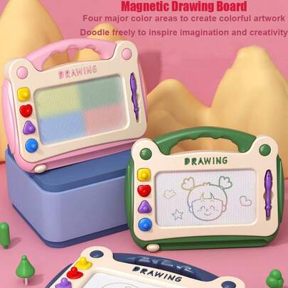 Multi-Size Children's Magnetic Drawing Board Set - Small And Large Handheld, And Large With Stand Versions, 4 Color Zones, Battery-Free One-Click Erase Button, Portable Handle And Detachable Stand, Develop Fine Motor Skills, Drawing/Doodling Practice, Early Education Toy For Boys And Girls (Spark Imagination, Cultivate Interests, Perfect For Rewards/Education/Birthday/Holiday/Back To School Gifts)