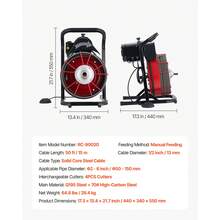 Drain Cleaner Machine 50 FT X 1/2 Inch, Sewer Snake Auger Manual Feed With 4 Cutters & Air-Activated Foot Switch For 2" To 6" Pipes - 50 FT X 1/2 Inch 4 Cutters - View 7