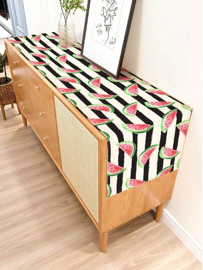 1 pièce Chemin de table imprimé rayures de pastèque, 4 pièces Sets de table imprimés rayures de pastèque, convient pour les vacances, les fêtes, les anniversaires, les dîners, la décoration de la cuisine et de la salle à manger, applicable pour toutes les saisons