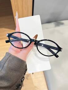 一副复古椭圆形镜框透明镜片眼镜，时尚百搭，适合日常通勤、办公及休闲场合，聚碳酸酯（PC）材质，无度数，四季皆宜 - 平光 - 查看 3