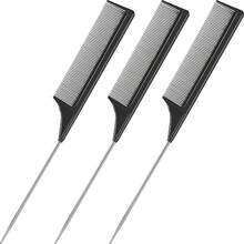 3/10 Pcs Rat Tail Comb Steel Pin Rat Tail Carbon Fiber Heat Resistant Teasing Combs With Stainless Steel Pintail Parting Rattail Combs Back Combing Root Teasing Adding Volume - Black - View 7