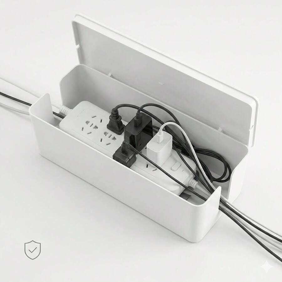 Caja de gestión de cables de estilo nórdico multifuncional de plástico, organizador de escritorio para gestión y almacenamiento de cables, gran capacidad para ocultar el desorden, diseño a prueba de polvo y resistente al calor, adecuado para escritorio de oficina, TV, computadora, hub USB y toma de corriente, solución de organización del hogar que ahorra espacio. Caja de almacenamiento de cables de ABS, organizador de salida de cargador a prueba de polvo, caja de gestión de cables, organizador de cables