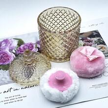 Luxury 4 Inch Glass Powder Container With 2 Soft Puffs For Loose Powder - 1 Handle 1 Bow Pink Puffs With Pointed Cylinder-amber-large - View 8