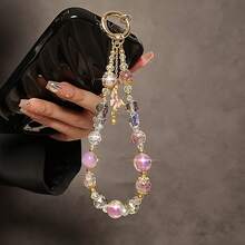 粉金珠高端优雅魅力串珠腕带带夹子手机钥匙扣包包粉色吊坠金珠手持链手链 COVH 春季复活节礼物 - 綠色 - 查看 4