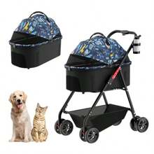 Kokila Carriola Plegable para Perros - Carriola para Mascotas con Cuerpo Separable Frenos de  Cesta Portaobjetos Ventilación Frontal y Techo Rebatible para Mascotas hasta 15kg - Azul - Gato azul - Ver 7