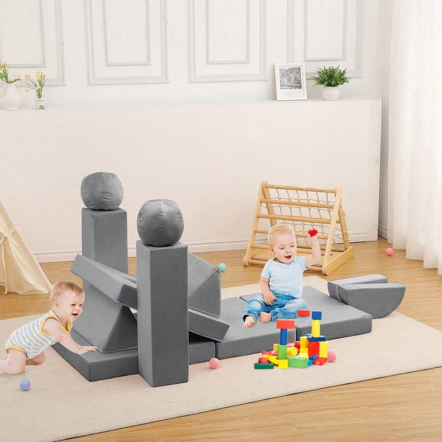 Sofá infantil modular de espuma convertible, 12 unidades, ideal para sala de juegos, sofá para niños pequeños y niñas - Gris Oscuro - Ver 1