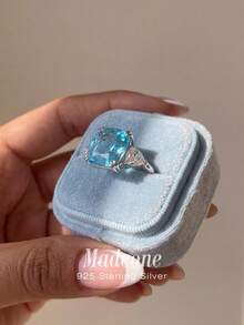 MADEONE 1 chiếc nhẫn thời trang cổ điển đính đá Zirconia 5 carat, làm từ bạc sterling 925, thích hợp cho nữ giới đeo hàng ngày, hẹn hò, dự tiệc và làm quà tặng cho bạn gái. - Kim cương Aquamarine - Xem 4