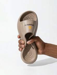 Chanclas para mujer con masaje de rayas, zapatillas de ducha suaves y ligeras, sandalias de suela gruesa con punta abierta - Marrón - Ver 4