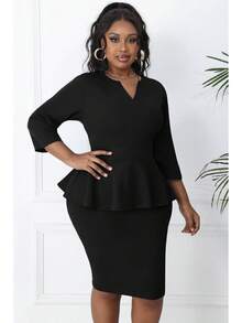 Plus Size Vintage Peplum Pencil Dress For Work Or Church - 粉色 - 查看 5