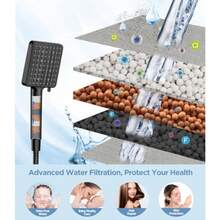 MakeFit - Cabezal de ducha filtrado negro 6 modos cabezal de ducha de mano de alta presión con abalorio minerales juego de cabezal de ducha desmontable de mano con manguera de acero inoxidable y - 6 modos - Ver 5