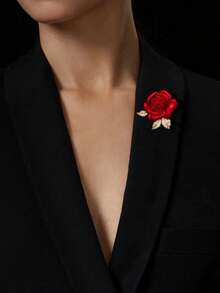 Broche de mujer con decoración de cristal en forma de rosa roja, de moda y versátil - Rojo - Ver 3