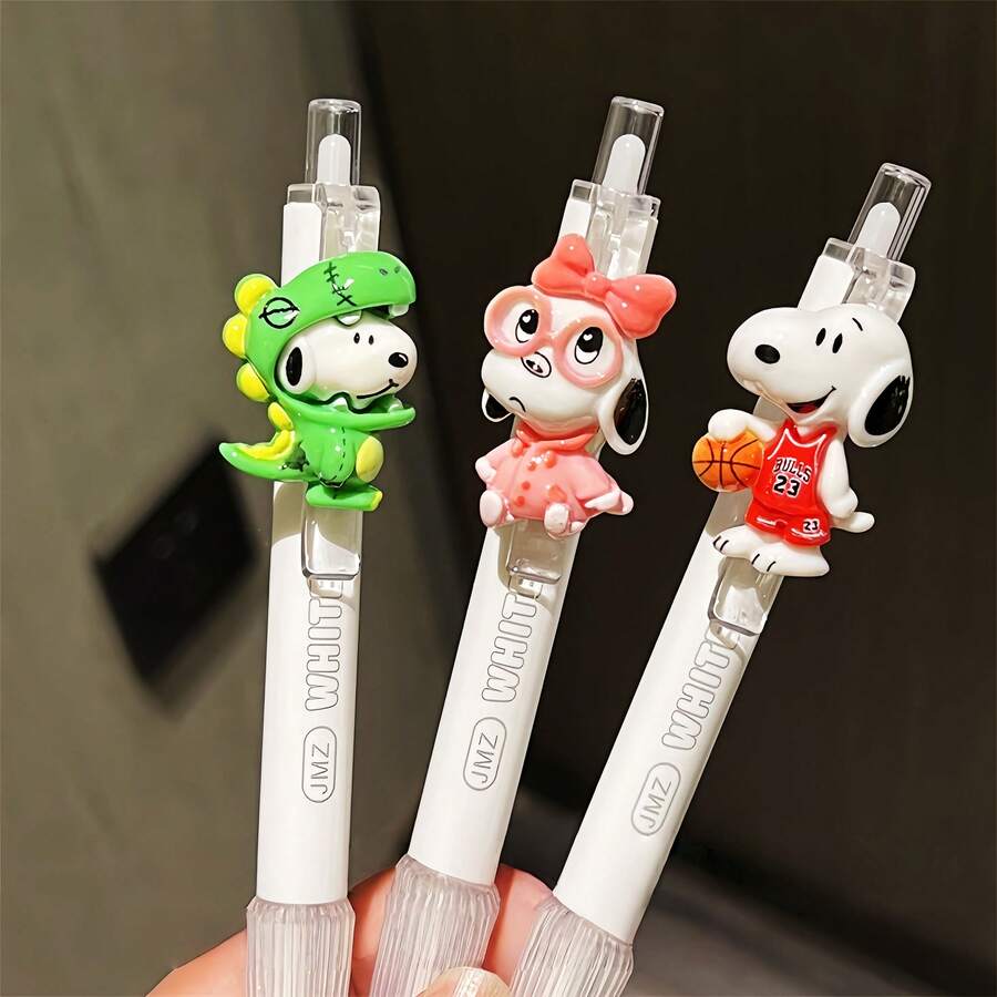 2支装 S-Noopy 可伸缩中性笔，款式随机，可爱卡通考试书写笔，书写流畅，适合学校和办公室使用，可爱礼物（图案随机） - 彩色 - 查看 1