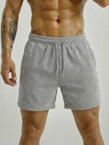 Quần short thể thao nam thường ngày, làm từ vải nhung kẻ, có dây rút ở eo, thích hợp cho hoạt động thể thao. - Xám Xanh - Xem 3