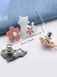 Cute Cat & Sakura Flower Pattern Buttons: Adjustable Waist, Detachable, Fashion Design - White And Black Metal Buttons Clothing Accessories - Multicolor - View 10