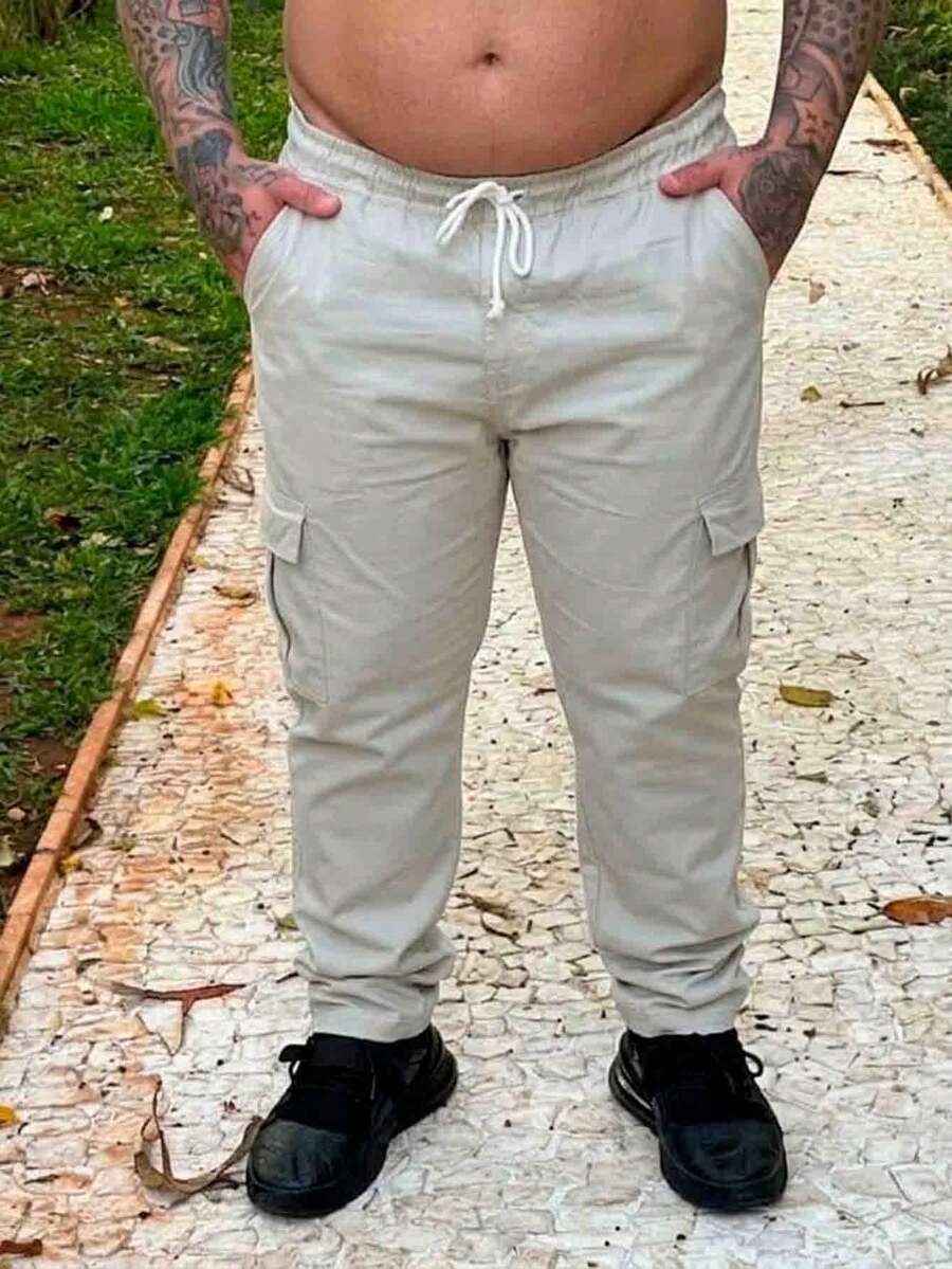 Unisex Cargo Pants With 6 Pockets, Plus Size, Modern Style - Beige - View 1