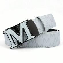 1pc 2024 Autumn/Winter New Lightweight Business Belt, M Letter Alloy Automatic Buckle Leather Belt, High-Quality Letter Belt, Business & Casual Waist Belt, Fashionable Versatile Pants Belt, Minimalist Men's Leather Belt - Multicolor - View 6