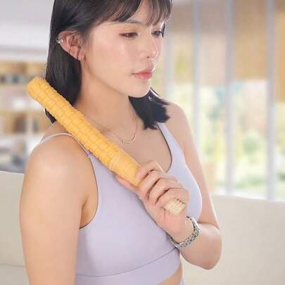 Wooden Handle Corn Cob Massage Stick – Relieve Neck & Back , Full-Body Relaxation For Wellness,Wooden Grip Latex Massage Stick,Portable Handheld Massager For Home, Gym, Office, Outdoors,Relax, Gifts