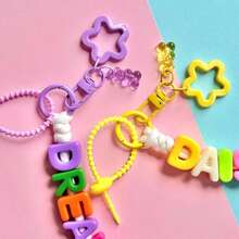 One Personalized Hand-Woven Keychain, Colorful Beads, Star/Bear Accessories, And Customizable Lettering. A Great Back-To-School Or Birthday Gift. - Star Keychain - View 6