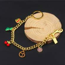 1 pieza Cadena de bolso cruzado delicado de moda para mujer, decoración de metal con corazón de cereza y galleta de orquídea, correa de bolso versátil - Multicolor - Ver 6