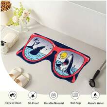 浴室海洋动物图案地垫，可爱鲨鱼图案卧室地毯，吸水性超细纤维，超级柔软，趣味防滑浴室地毯，夏季 - 可愛鯊魚圖 - 查看 5