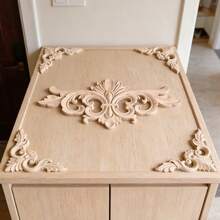 5pcs Unpainted Wooden Carved Openwork Applique, European Style Relief Applique, Suitable For Cabinet, Door, Furniture, Wall, Foyer, Office Decor, Holiday Decor, DIY Decoration - Multicolor - View 4