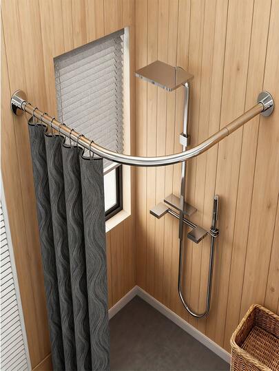Stainless Steel Curved Shower Rod With Adjustable Hooks - Perfect For Your Bathroom Decor