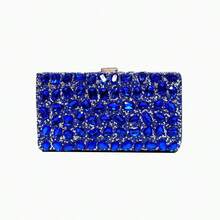 单面镶钻奢华闪亮宴会手提包，女士旗袍包，优雅精致镶钻手拿包，女士斜挎包，完美适用于派对、婚礼、舞会、晚宴/宴会 - 寶藍色 - 查看 3