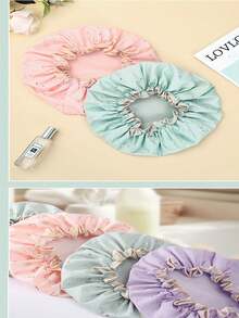 1pc Reusable Stretchy Shower Cap, Women's Double-Layer Hair Care Shower Cap, Suitable For Females, Spas, Home And Hotels, Waterproof Material, Soft Fabric, Travel Essential, Foil Print - Multicolor - View 6