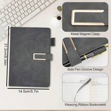 1 pieza Cuaderno/Diario A5 - Cuaderno de negocios con tapa dura, diario de piel sintética PU con cierre magnético y soporte para bolígrafo, adecuado para hombres y mujeres, cuaderno de espiral grueso para oficina, negocios, estudio, viajes, uso personal - A - Ver 4