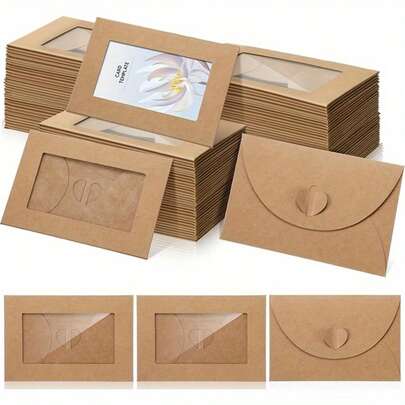 50 pièces Mini enveloppes en papier kraft, rabat en forme de cœur, thème cœur, motif cœur, sans plume, convient pour mariage, anniversaire, cartes d'invitation de fête DIY