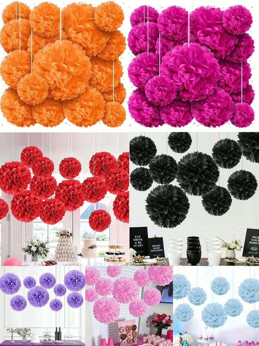 12个派对装饰纸巾花球，生日派对背景装饰花，纸灯笼，4种颜色可选，适用于生日派对、婚礼、周年纪念派对装饰