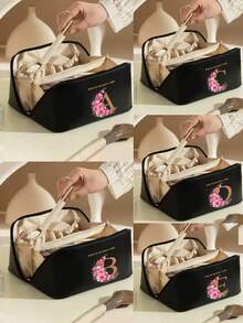 1 túi đựng đồ vệ sinh cá nhân treo tường dày dặn, màu đen, họa tiết xương cá, có thể tách rời đồ ướt và khô, thích hợp cho du lịch và công tác. - màu đen - Xem 2