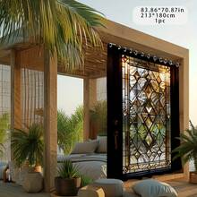 1件装3D户外窗帘，简约半透明玻璃门图案，可快速拆卸机洗，适用于露台、凉亭、庭院、花园、浴室，四季皆宜，带挂钩，1件/2件装遮阳帘，马桶盖罩，浴室配件，浴室装饰，适合作为毕业礼物、单身派对礼物、伴娘礼物、父亲节礼物、万圣节装饰 - 彩色 - 查看 3