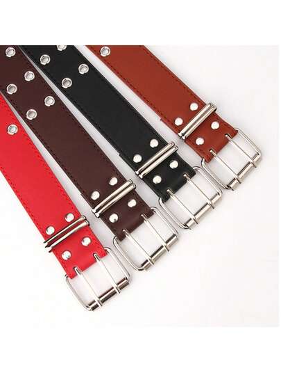 1条男士双孔扣朋克风皮带，PU皮革材质，适合夏季、秋季、万圣节、秋冬季等场合，青少年、青年、男士均可佩戴，休闲、户外、运动、度假、毕业、生日、日常穿着皆宜。