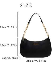 This Fashionable, Classic And Versatile Letter Graphic Design Solid Color PU Waterproof Material Crescent-Shaped Shoulder/Underarm Bag Is Suitable For Shopping And Can Be Worn Crossbody. - 黑色 - 查看 11
