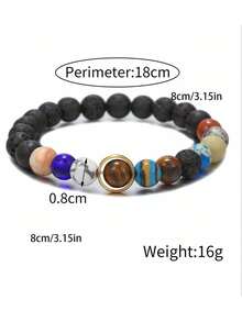 情侣手链，银河系手链，火山岩和玛瑙八行星吊坠手链，百搭饰品 - 彩色 - 查看 5