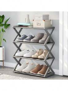 4-Tier Stackable Folding Plastic Shoe Rack - Space-Saving X-Shaped Storage Organizer, Suitable For Entryway, Hallway, Bedroom And Dorm, Black, Easy Assembly, Plastic Design, Shoe Storage Organizer, Practical Rack - Multicolor - View 5
