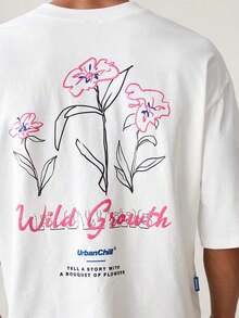 Camiseta de manga corta casual y holgada con estampado floral gráfico de punto para hombre, camiseta cuadrada de moda, regalo para el novio, verano - Blanco - Ver 2
