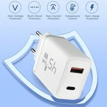 45W Type-C Super Fast Dual Port Charger, PD 3.0 Protocol, Compatible With Galaxy S24/S23/S22/S21 Ultra/S20/S20+/Note 20/10/9/8/A73/A53/A52 And 17/16/15 Series, White, Includes 2M USB-C Cable - EU C Type Plug(220-240V) - View 5