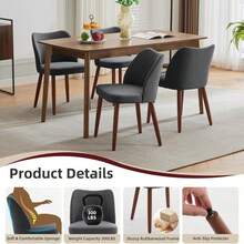 Silla para Comedor moderna Set de 2 Unidades, Silla de cocina tapizada con Tela Duradera de Cuero PU (Textura Lino) con asiento acolchado para Mayor Confort, Silla para Comedor Estilo Mid - Century con patas de madera, ideal para Sala de Estar, Restaurantes y Cafés - Tela de lino - Gris oscuro - Ver 8