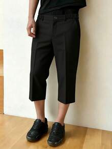 Men's Black Straight Fit Button Waist Casual Shorts - Black - View 1