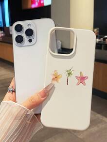 Tropical Beach Coconut Tree & Starfish Phone Case, Beige Faux Leather Anti-Fall Anti-Scratch Anti-Fingerprint Minimalist Phone Case, Summer Vacation Style Fashion Phone Case, Ideal For Holiday/Graduation/Birthday Gift, Daily Versatile Phone Case, Compatible With IPhone/ - White - View 3