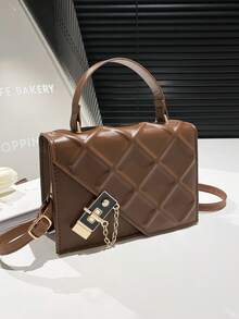 Bolso de mano minimalista y de textura de moda, nuevo bolso de hombro y cruzado personalizado y con estilo para mujer - Marrón - Ver 5