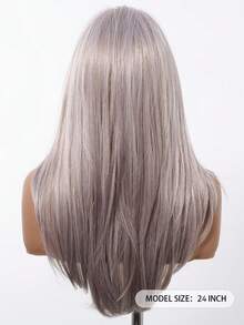 24英寸紫色合成蕾丝前假发，13x4高清蕾丝假发，无需胶水，耐热长直紫色假发，适合时尚女性日常佩戴、圣诞派对、角色扮演，优雅简约休闲，万圣节圣诞节角色扮演耐热假发 - 淺灰紫 - 查看 8