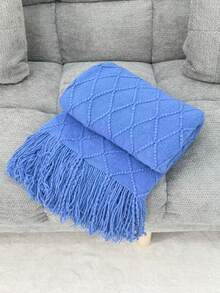 1 chiếc chăn dệt kim họa tiết caro hình thoi màu trơn, kiểu dáng Bắc Âu, hình chữ nhật tối giản, chất liệu acrylic, dùng phủ ghế sofa, chăn dệt kim thư giãn cho phòng ngủ. - Hải quân - Xem 3