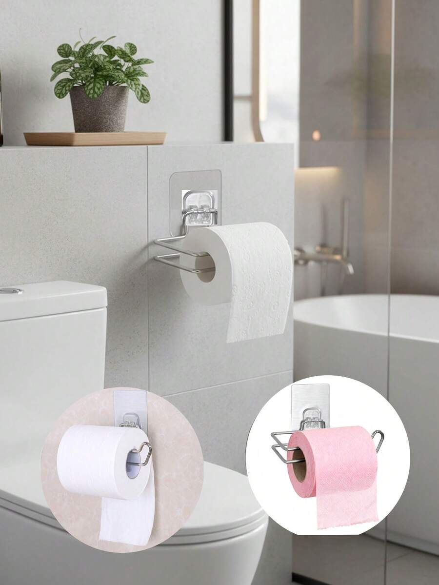 （存在轻微质量问题。）卫生纸架，粘胶式或壁挂式，不锈钢浴室卫生纸卷架，双列旋转式卫生纸架（无孔），浴室壁挂式 - 彩色 - 查看 1
